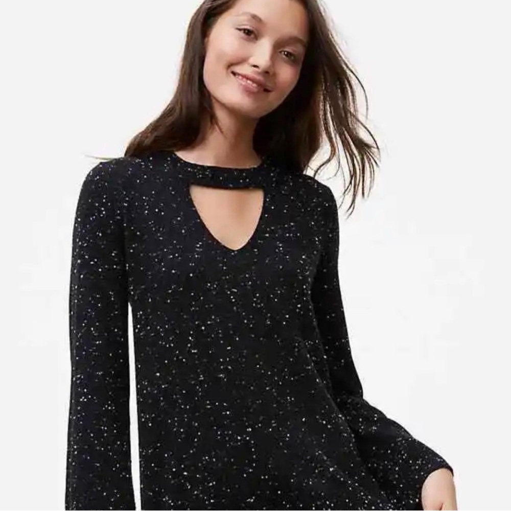 LOFT Black Speckled Cutout Choker Sweater Size XXSP